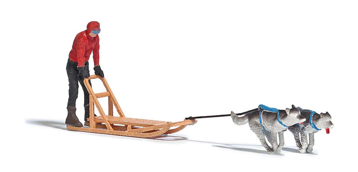 Dogsled 1 -- Sled, Musher, 2 Huskies-2