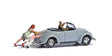 Complete Miniature Scene -- Push Start with Volkswagen Beetle Convertible, 3 Figures-1
