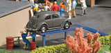 Complete Miniature Scene -- Oil Change Ramp, VW Old Beetle, Barrels, Figure-2