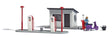 Complete Miniature Scene -- Gas Station with Pumps, Scooter, Accessories-1