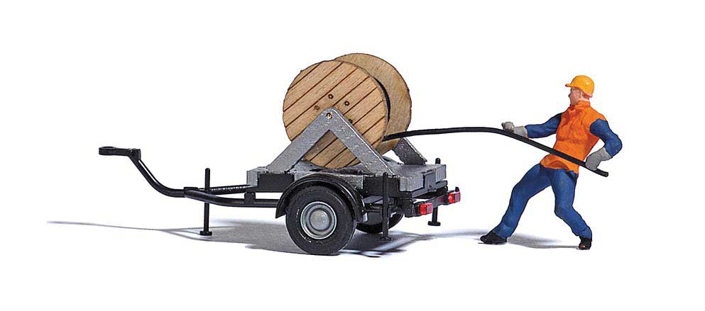 Cable Reel on Trailer with Figure Miniature Scene-1