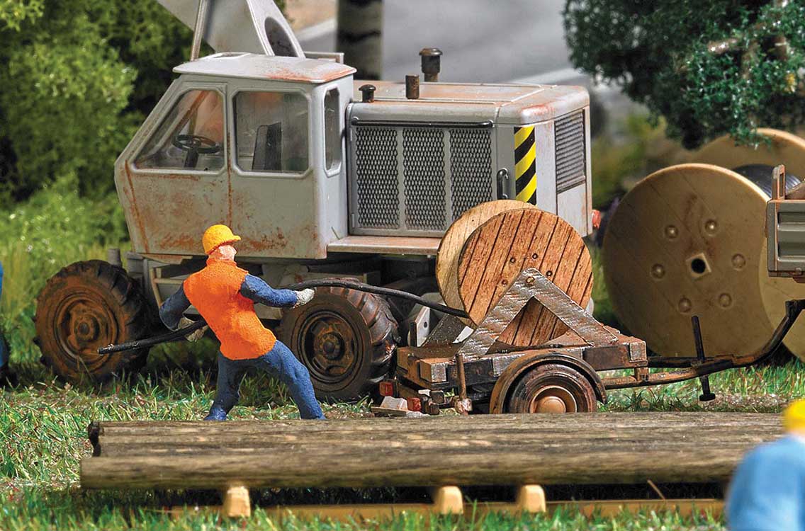 Cable Reel on Trailer with Figure Miniature Scene-2