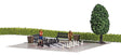 Garden Chess Miniature Scene -- Chess Board, Benches, Tree, Garbage Cans and 2 Figures-1