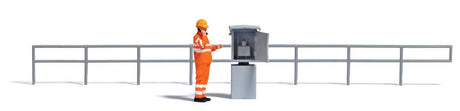 Dispatcher Signal Mast Telephone Miniature Scene -- Telephone Box, DB AG Worker Figure, Safety Railing-1