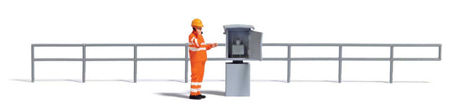 Dispatcher Signal Mast Telephone Miniature Scene -- Telephone Box, DB AG Worker Figure, Safety Railing-1