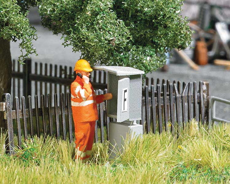 Dispatcher Signal Mast Telephone Miniature Scene -- Telephone Box, DB AG Worker Figure, Safety Railing-2