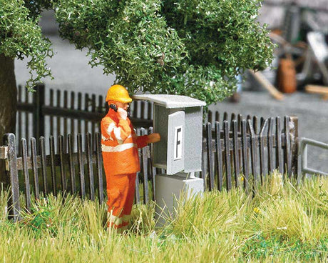 Dispatcher Signal Mast Telephone Miniature Scene -- Telephone Box, DB AG Worker Figure, Safety Railing-2