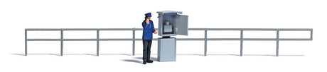 Dispatcher Signal Mast Telephone Miniature Scene -- Telephone Box, DR Worker Figure, Safety Railing-1
