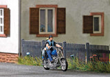 American Motorcycle with Biker Couple - Assembled - Action Set -- Blue-1