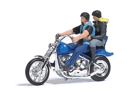 American Motorcycle with Biker Couple - Assembled - Action Set -- Blue-2