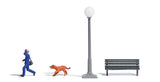 On the Run - Action Set -- Running Letter Carrier Figure, Chasing Dog, Non-Operating Park Light, Park B-2