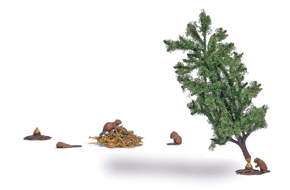 Beaver Lodge with 4 Beavers and Tree Miniature Scene-1