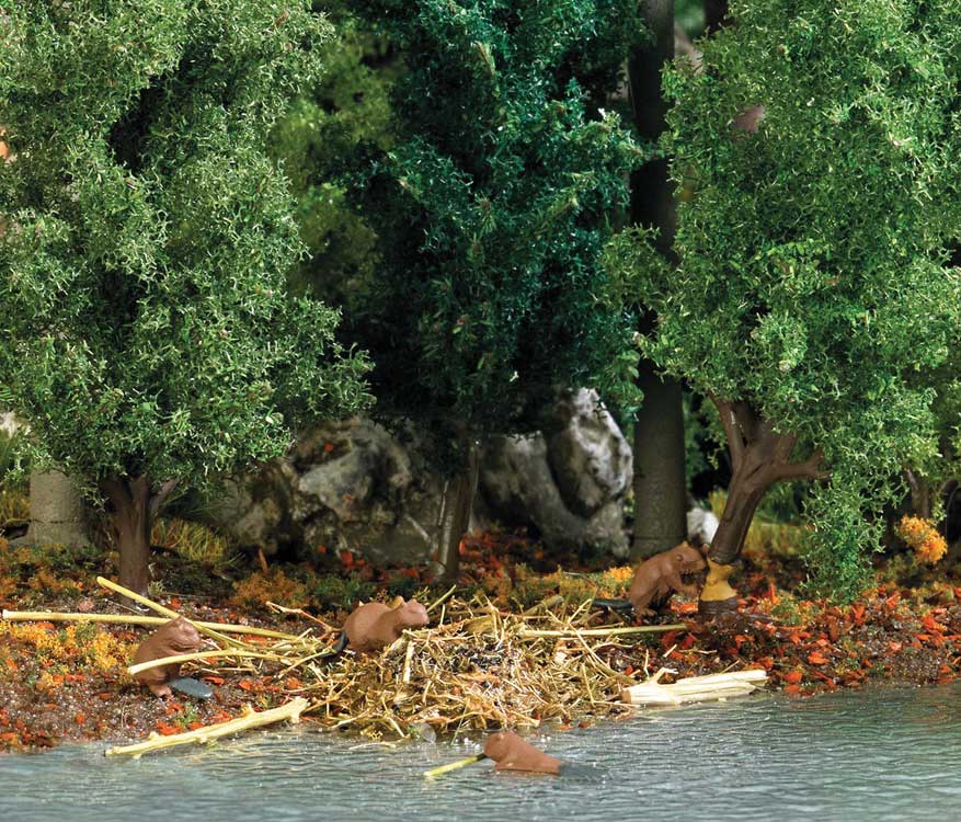 Beaver Lodge with 4 Beavers and Tree Miniature Scene-2