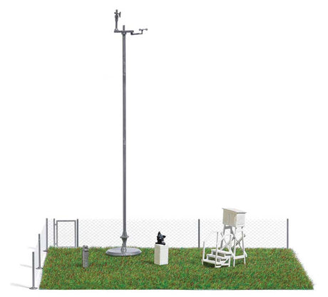 Weather Station Miniature Scene -- Weather Instrument Mast, Accessories, Grass Mat, Chain-Link Fence-1