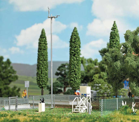 Weather Station Miniature Scene -- Weather Instrument Mast, Accessories, Grass Mat, Chain-Link Fence-2