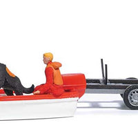 Water Rescue Newfoundland Dogs Set -- Motor Boat, 2 Dogs, Figure, Trailer, 2 Life Preservers