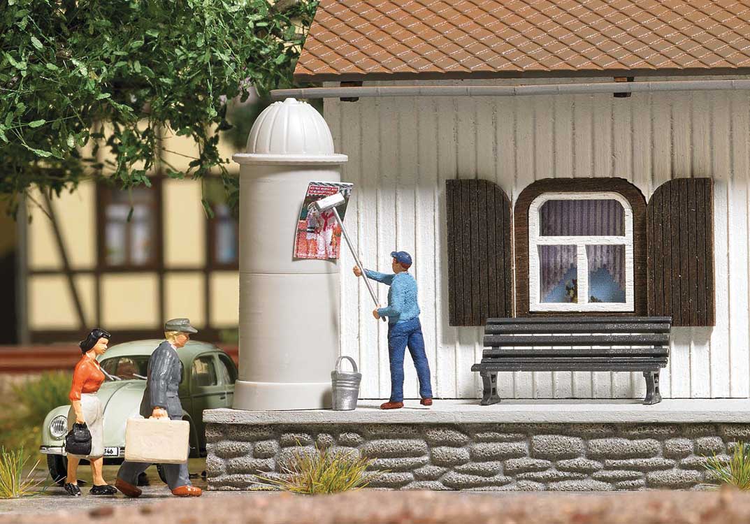 Billsticker - Action Set -- Figure with Roller, Bucket, Advertising Column, Park Bench-1