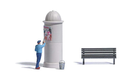 Billsticker - Action Set -- Figure with Roller, Bucket, Advertising Column, Park Bench-2
