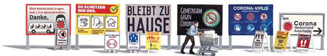 COVID-19 Panic Buying -- Figure with Shopping Cart and Toilet Paper Load (German Signs)