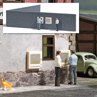 Cigarette Vending Machine Scene - Action Set -- 2 Wall-Mount Machines, 24cm of Stone Wall, 2 Figures