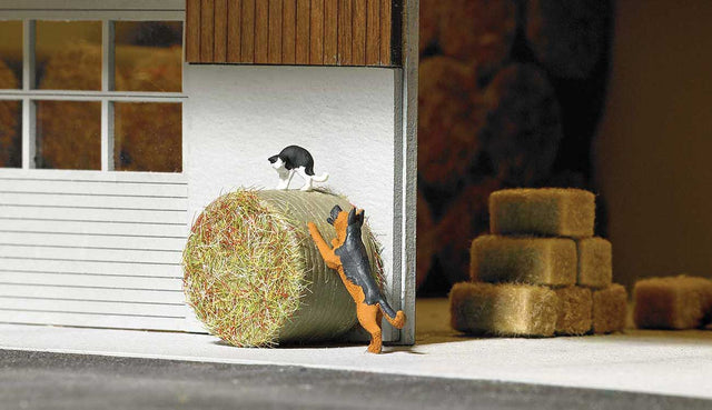 Dog Chasing Cat - Action Set -- Dog, Cat, Round Hay Bale-1