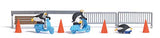 Penguins Ridomg Scooters Complete Miniature Scene -- 3 Penguins, 2 Scooters, Skateboard, 4 Traffic Cones, Barricades-1