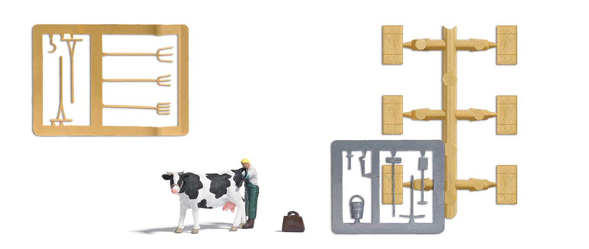 Inseminator - Action Set -- Cow with Vet Figure, Medical Bag, Stable Tools, Hay Bales-2