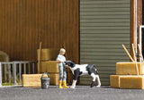 Calf Feeding - Action Set -- Girl Feeding Calf, Stable Tools, Hay Bales-1