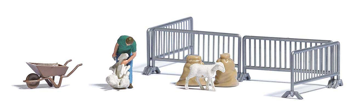 Sheep Shearing - Action Set -- Man Shearing Sheep, Sheared Sheep, Wheelbarrow, Sheep Pen, Wool Sacks-2
