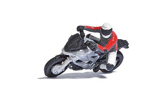 Super Racer 1 - Action Set -- Silver Motorcycle with Rider, 3 Sections of Highway Guardrails-3