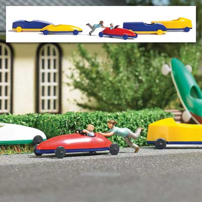 Soapbox Derby - Action Set -- 5 Cars, Child Driver & Pusher Figures