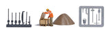Era 5 Railway Worker - Action Set -- Figure, Ballast Pile, Wood Crate Kit, 2 Track Tool Sprues-1