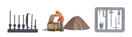 Era 5 Railway Worker - Action Set -- Figure, Ballast Pile, Wood Crate Kit, 2 Track Tool Sprues-1