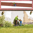 Putting Up Birdhouses - Action Set -- 2 Figures, Ladder, 4 Birdhouses, Wood Fence 22cm Long