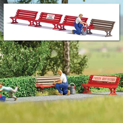 Bench Painter - Action Set -- Painter Figure, 4 Benches, German Signs