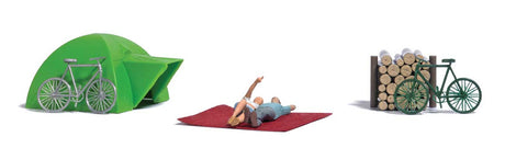 Romantic Camping - Action Set -- Tent, 2 Figures, 2 Bicycles, Blanket, Woodpile, Tent-2