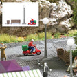 Scooter Pizza Delivery - Action Set -- Motor Scooter w/Warmer Box, Non-Working Stretlight, Garbage Can, Bench