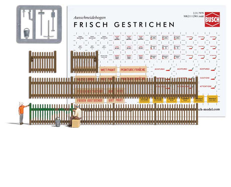 Painting a Fence - Action Set -- 2 Figures, Paint Bucket, Tools, 45cm of Fencing, Printed Signs-1