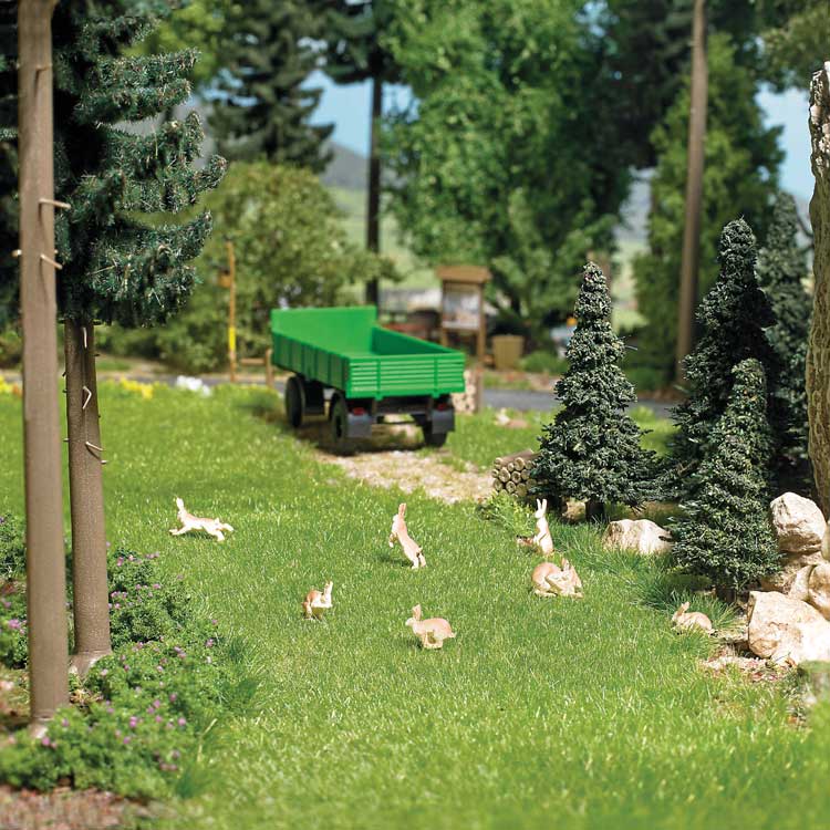 Rabbits/Hares - Action Set -- 7 Rabbits, Wood Pile, 4 Small Pine Trees-2