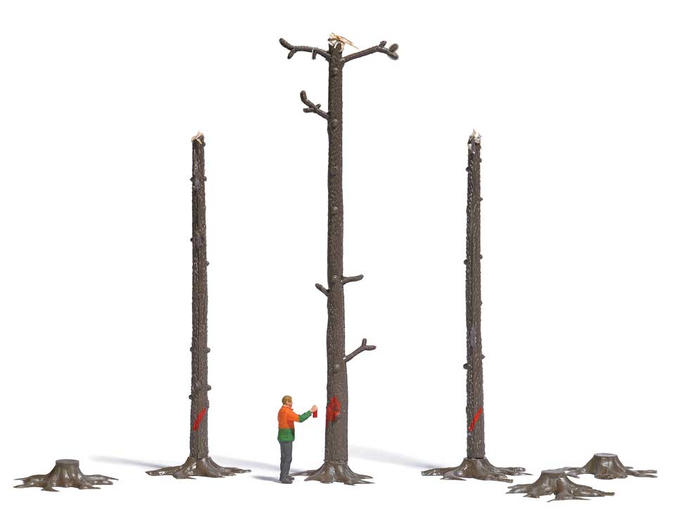 Tree Marking - Action Set -- 3 Dead Tree Trunks, 3 Stumps, Figure-2