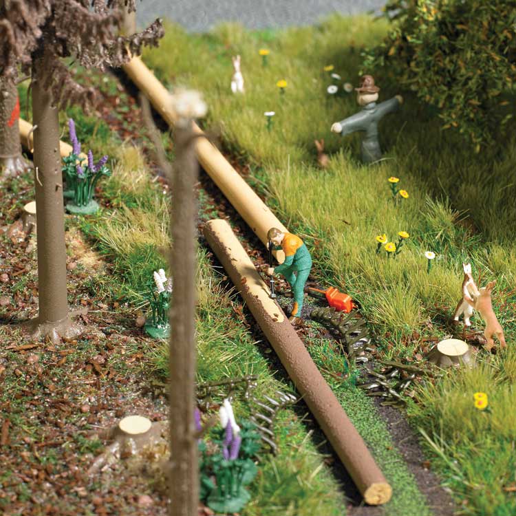 Tree Debarking - Action Set -- 3 Logs, Branches, Figure, Chainsaw-1