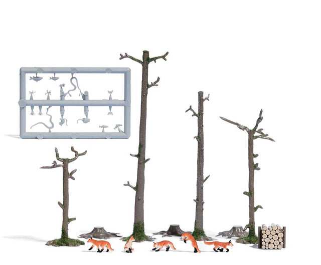 Foxes - Action Set -- 5 Foxes, Wood Pile, 4 Barren Trees, 3 Stumps-1