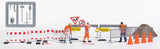 Setting Up Construction Barriers - Action Set -- 8 Barriers, 3 Figures, German Signs, Orange Cones, Dirt Pile-2