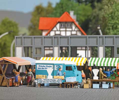 Fishmonger Fish Seller - Action Set -- Citroen Van, Benches, Ice Bins, Fish, Figure & More-2