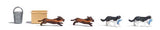 Little Thieves - Action Set -- 2 Cats w/Fish, 2 Dogs w/Sausage, Bucket, Bin-1
