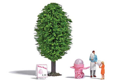 Cotton Candy Dealer - Action Set -- Cotton Candy Machine Cart, 2 Figures w/Cotton Candy, Sign, Tree-1