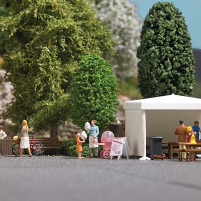 Cotton Candy Dealer - Action Set -- Cotton Candy Machine Cart, 2 Figures w/Cotton Candy, Sign, Tree-2