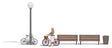 Shopping for Veggies - Action Set -- 2 Benches, Garbage Can, Figure, 2 Bicycles, Nonworking Park Light-1