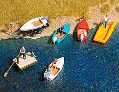 Boat/Raft Set w/Trailer - Assembled -- N & TT Scales