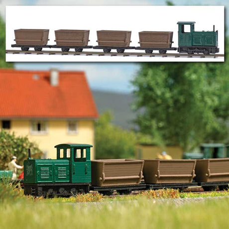 LKM Ns 2f Mine Locomotive, 4 Torfloren Dump Cars - Non-Operating Set - Feldb -- Includes 40 Non-Operable Track Sections, 3 Turnout Pairs